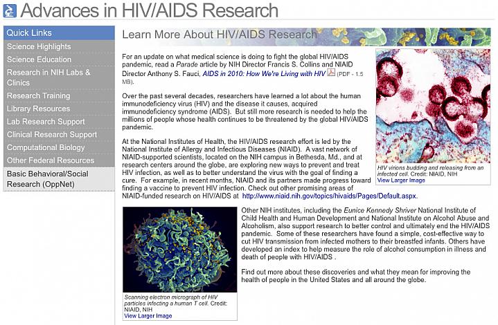 Screenshot of the Advances in HIV/AIDS Research web site Screenshot of the Advances in HIV/AIDS Research web site.