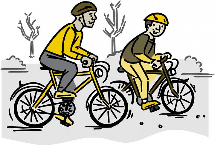 Illustration of two men bicycling.