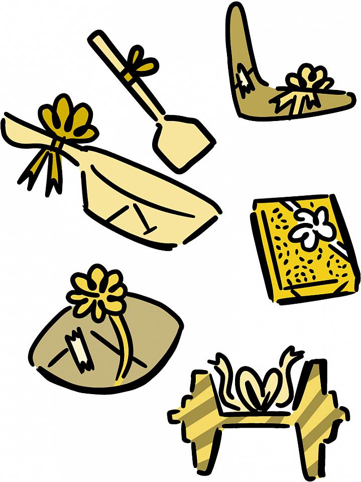 Illustration of wrapped healthy gifts.