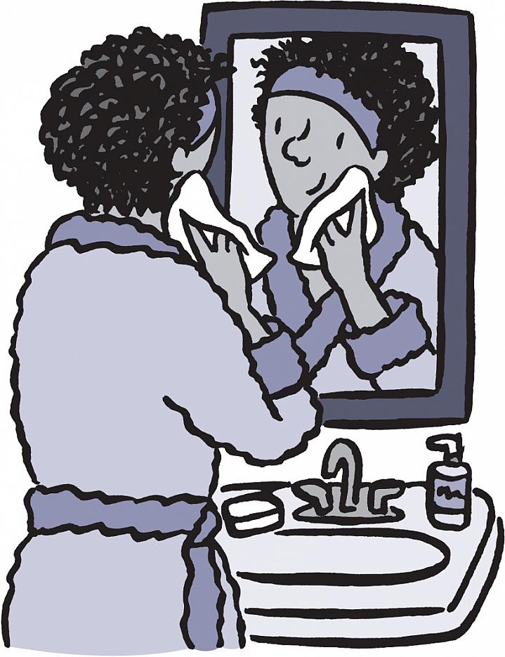 Illustration of woman gently washing her face Illustration of woman gently washing her face.