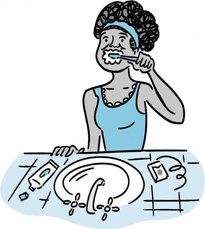 Illustration of woman brushing her teeth Illustration of woman brushing her teeth.