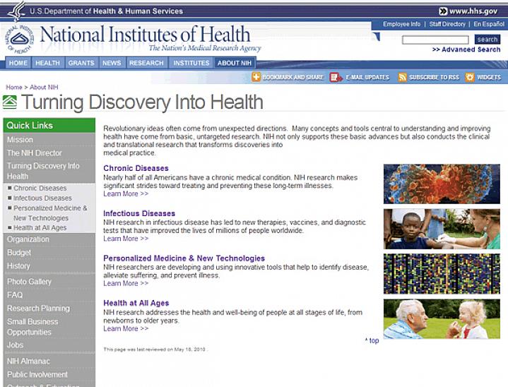 Screenshot of the Turning Discovery Into Health web site.