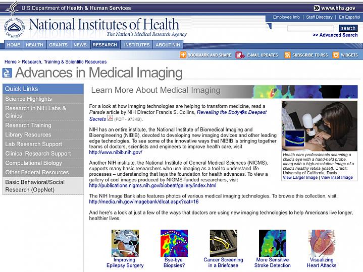 Screenshot of Advances in Medical Imaging web site.