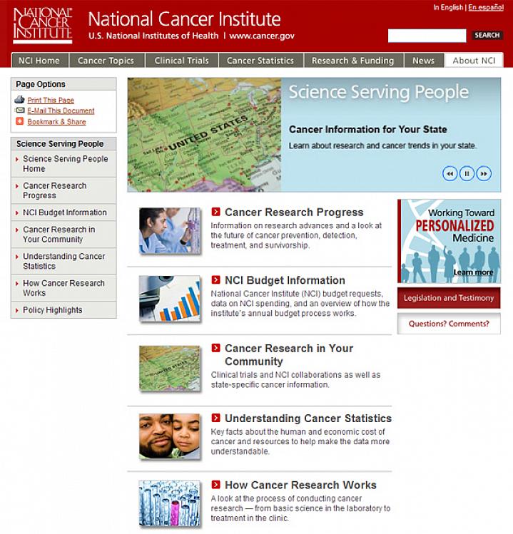 Screenshot of the Science Serving People web site Screenshot of the Science Serving People web site
