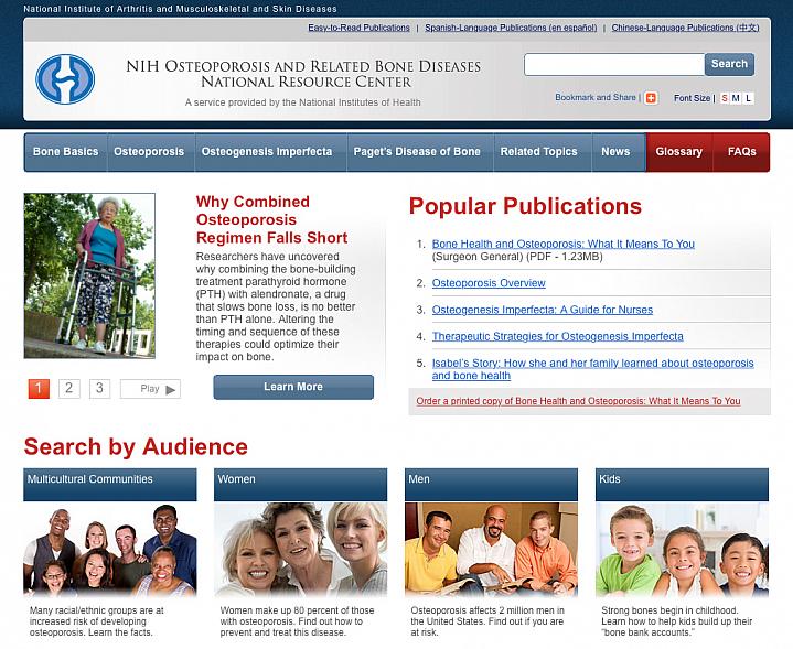 Screenshot of the Bone Resource Center web site Screenshot of the Bone Resource Center web site.