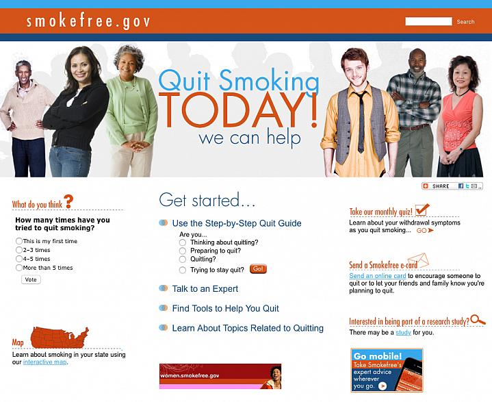 Screen capture of Smokefree.gov website.