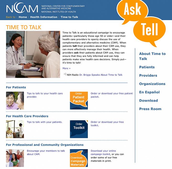 Screen capture of the NIH’s Time to Talk web site.