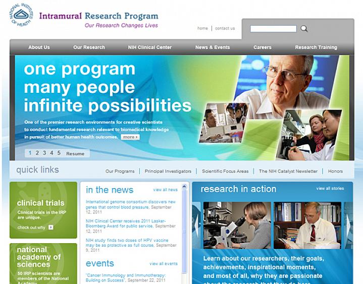 Screen capture of NIH Intramural Research Program website.