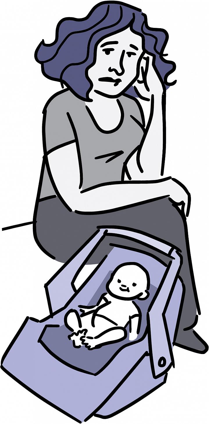 Illustration of an unhappy mom and her infant.