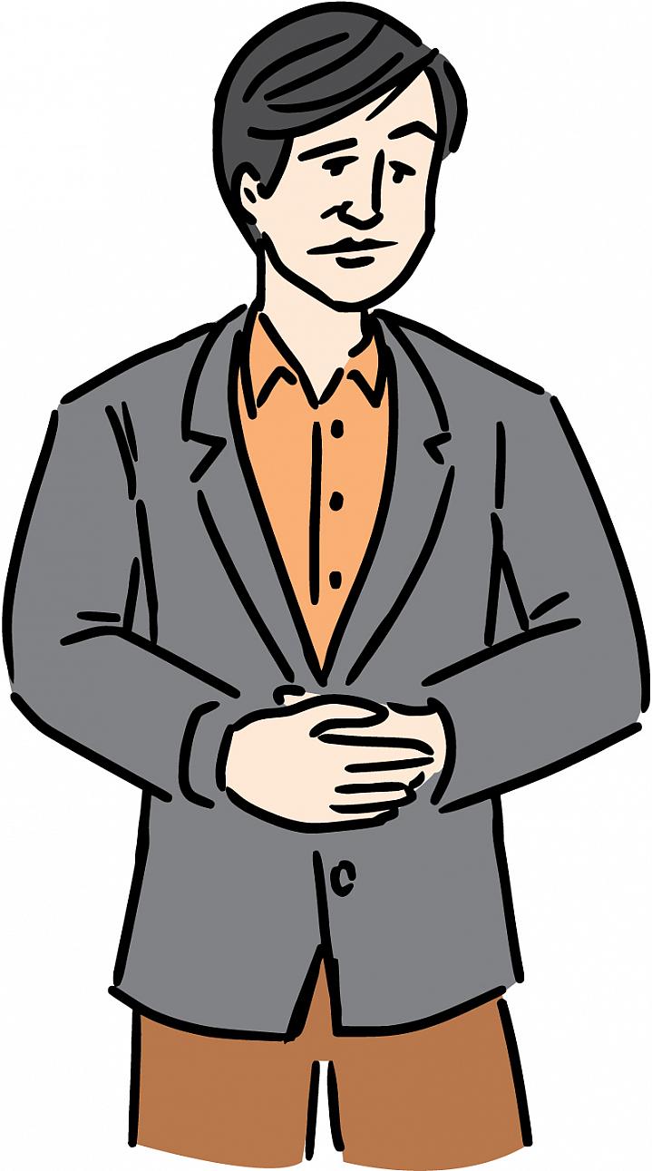 Illustration of a man grasping his belly, with a look of discomfort on his face.