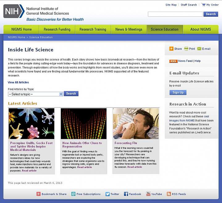 Screen capture of the homepage for Inside Life Science website Screen capture of the homepage for Inside Life Science website.
