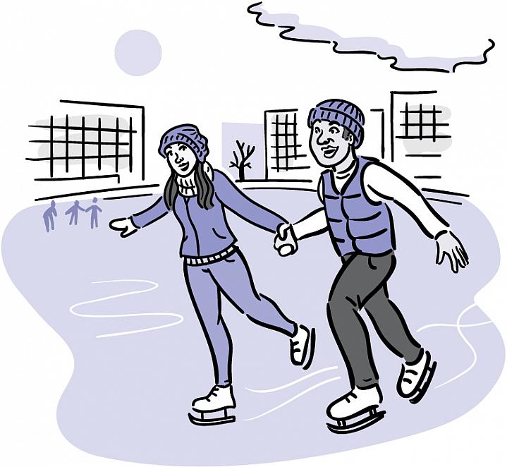 Illustration of a man and woman ice skating Illustration of a man and woman ice skating.