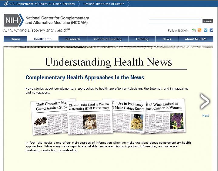 Screen capture of the homepage for the Understanding Health News website Screen capture of the homepage for the Understanding Health News website.