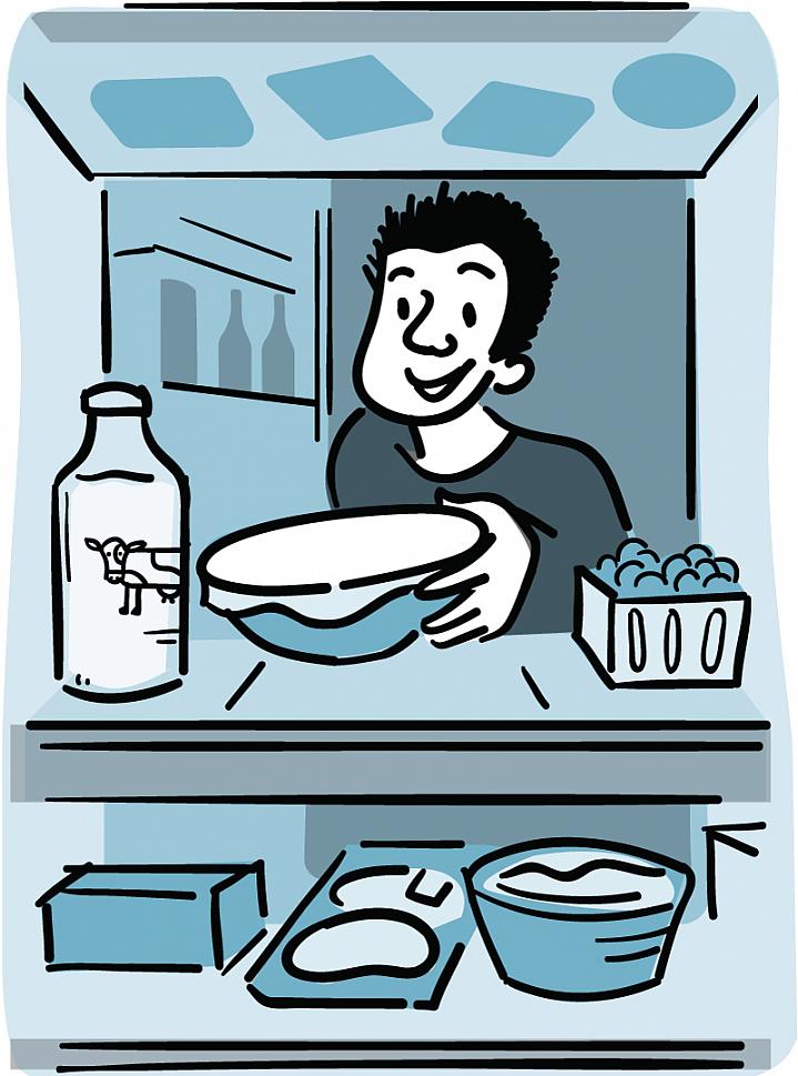 Illustration of a man placing food in the refrigerator Illustration of a man placing food in the refrigerator.