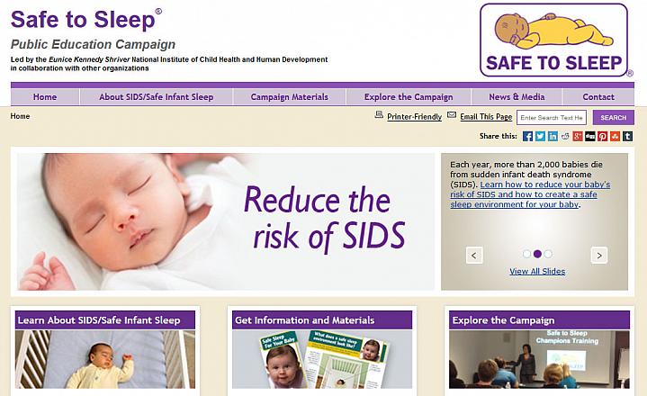 Screen capture of the homepage for the Safe to Sleep website Screen capture of the homepage for the Safe to Sleep website.