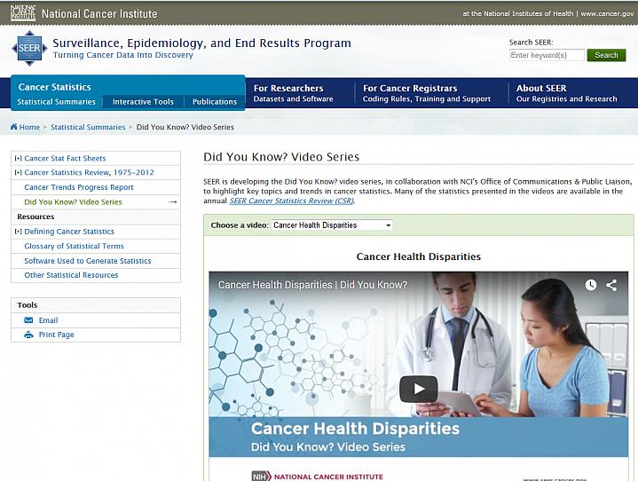 Screen capture of the homepage for Did You Know? Cancer Videos.