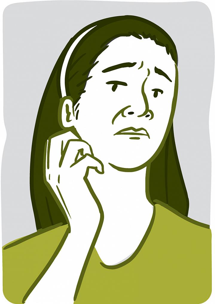 Illustration of a woman scratching her throat.