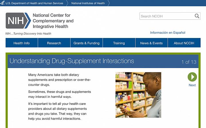 Screenshot of the Understanding Drug-Supplement Interactions website.