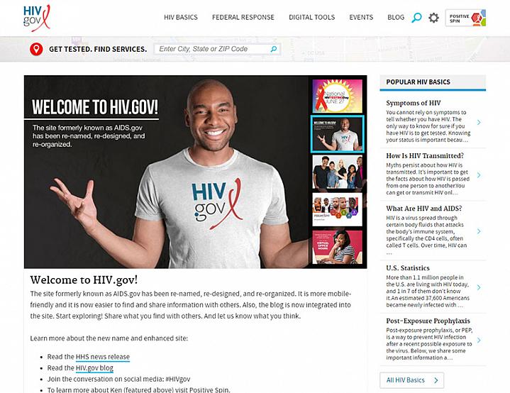 Screen capture of the hiv.gov website