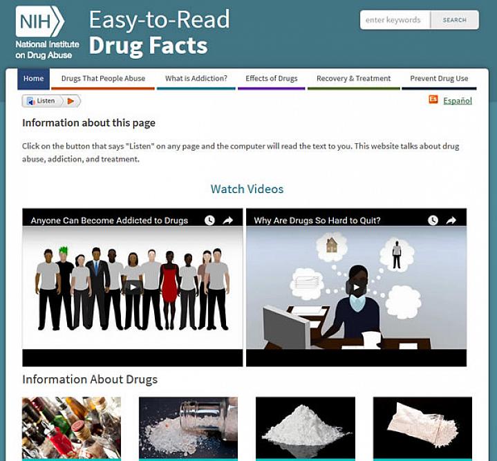 Screen capture of NIH’s Easy-to-Read Drug Facts website.