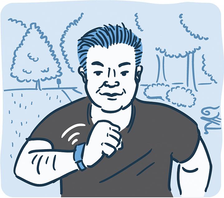 Illustration of a man running looking at a health sensor on his wrist.