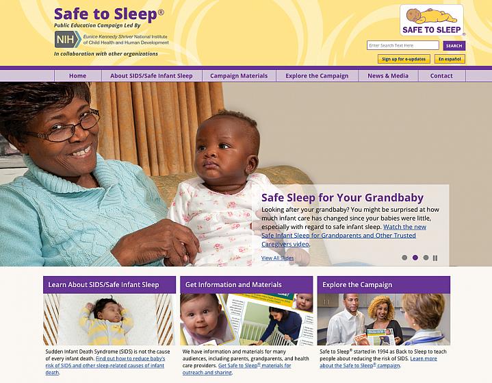 Screen capture of NIH’s Safe to Sleep website.