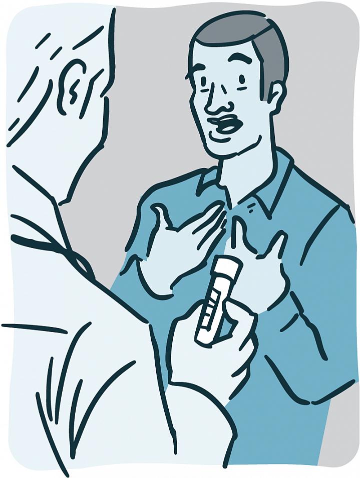 Illustration of a doctor holding a vial of blood while talking with a patient Illustration of a doctor holding a vial of blood while talking with a patient.