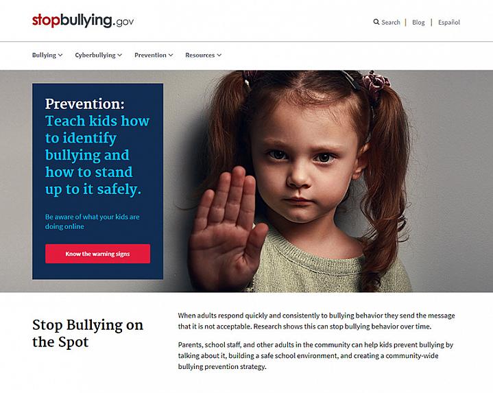 Screenshot of stopbullying.gov