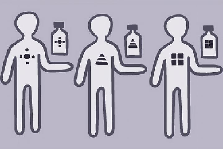 Illustration of people holding medication.