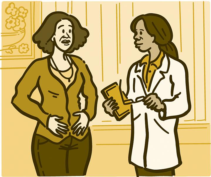 Illustration of a woman talking with her doctor