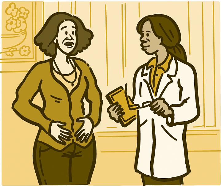 Illustration of a woman talking with her doctor Illustration of a woman talking with her doctor