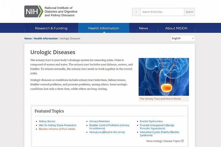 Screenshot of the Urologic Diseases website
