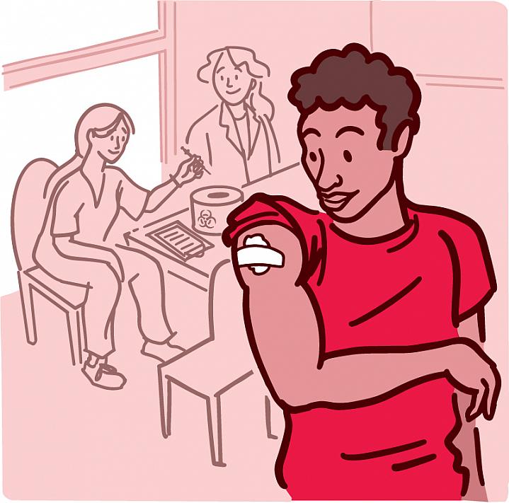 Illustration of a man getting the flu shot Illustration of a man getting the flu shot