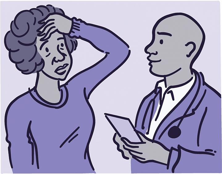 Illustration of a woman talking with her doctor