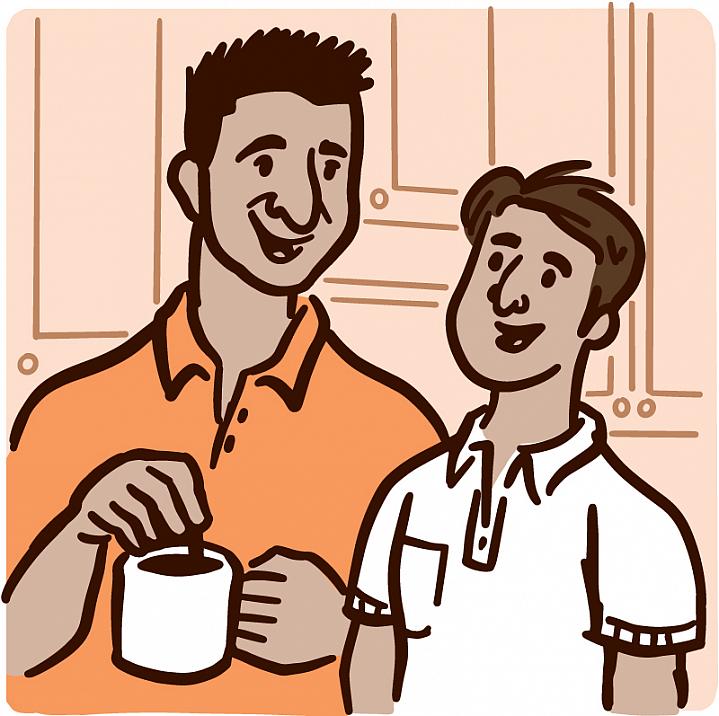 Illustration of a father talking to his teenage son