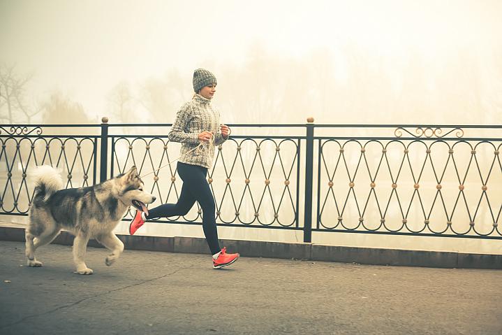 Woman jogging with a dog