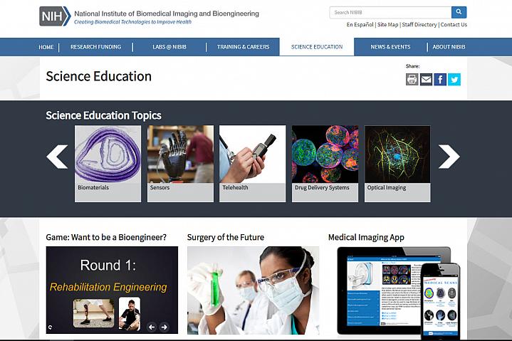 Screenshot of the NIBIB science education website Screenshot of the NIBIB science education website