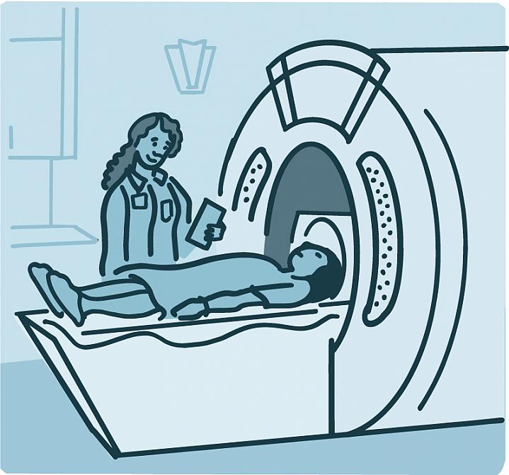 Illustration of a person getting an MRI scan Illustration of a person getting an MRI scan
