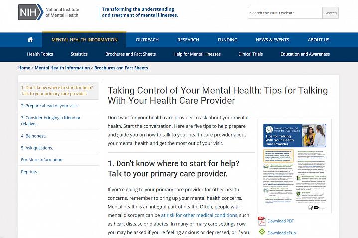 Screenshot of the Taking Control of Your Mental Health website Screenshot of the Taking Control of Your Mental Health website