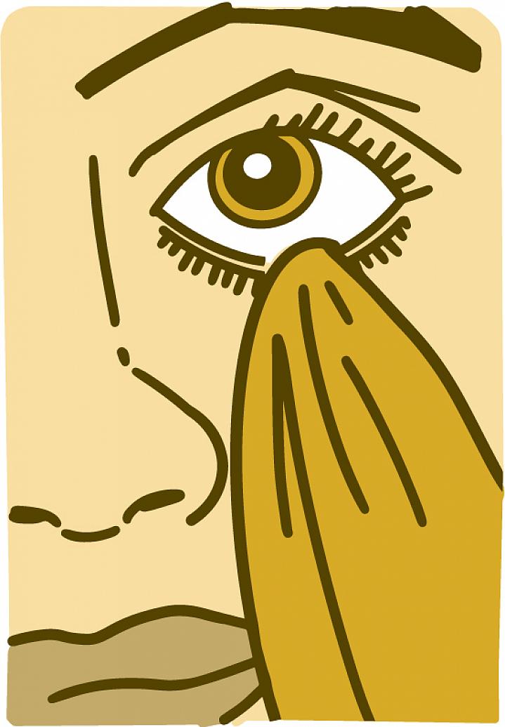 Illustration of a person cleaning their eyelid with a washcloth Illustration of a person cleaning their eyelid with a washcloth