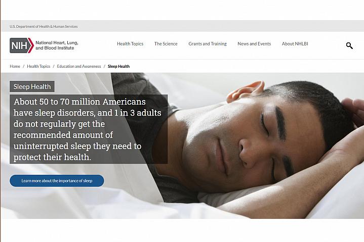 Screenshot of the sleep health website