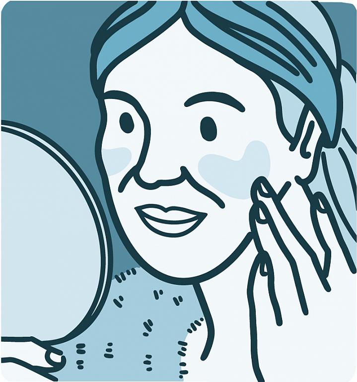 Illustration of a woman touching rosacea patches on her cheeks