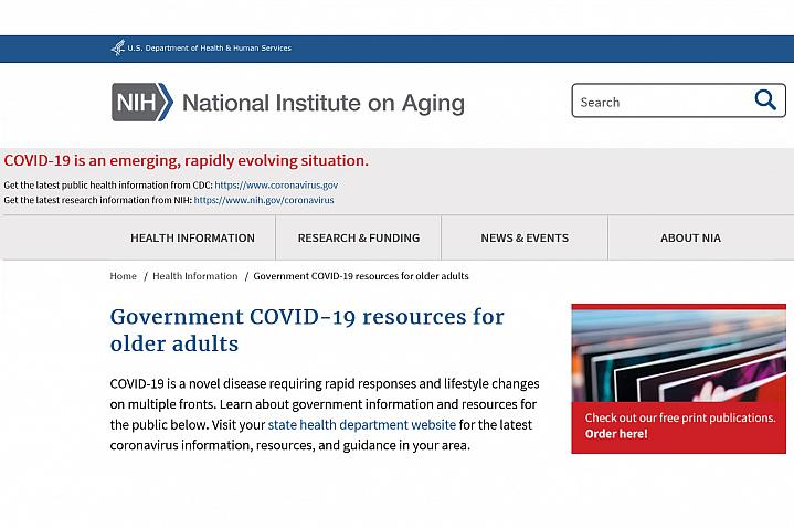 Screenshot of the Covid Resources for Older Adults website Screenshot of the Covid Resources for Older Adults website