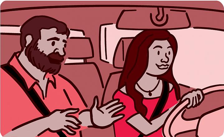 Illustration of the passenger in a car talking to the driver Illustration of the passenger in a car talking to the driver