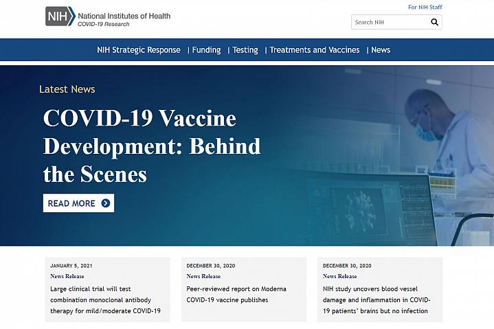 NIH COVID-19 Research website screenshot