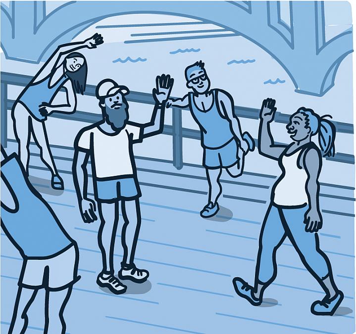 Illustration of a group of people exercising outdoors Illustration of a group of people exercising outdoors