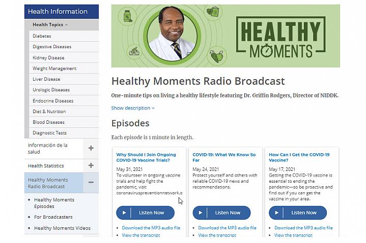 Screenshot of the Healthy Moments Broadcasts website Screenshot of the Healthy Moments Broadcasts website