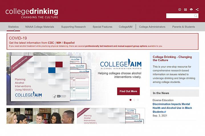 Screenshot of the College Drinking website