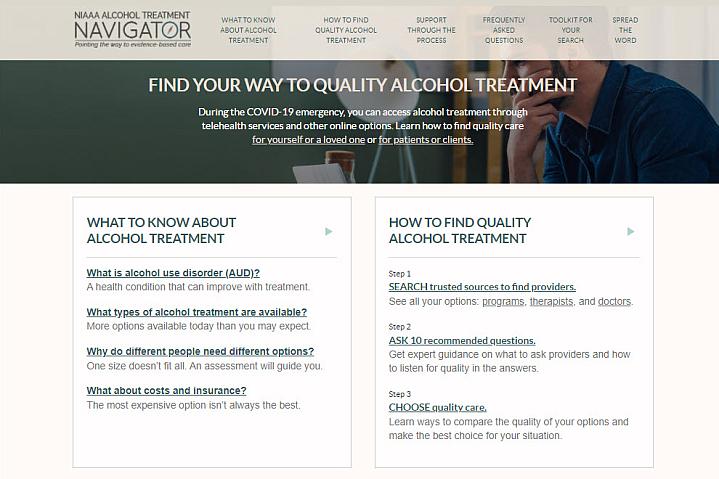 Screenshot of the NIH Alcohol Treatment Navigator