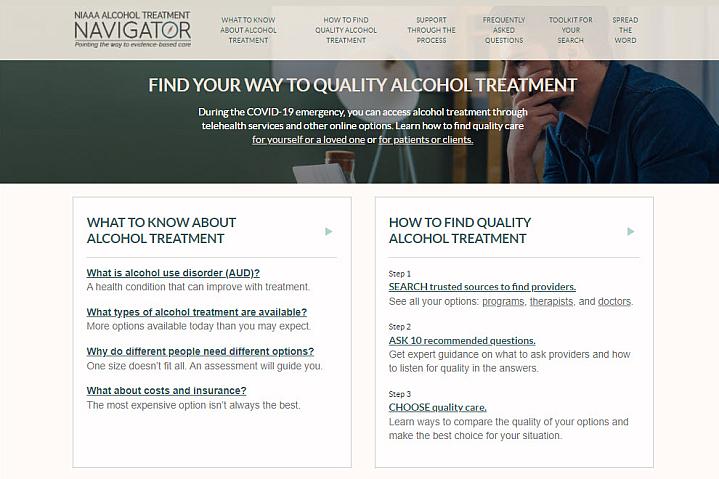 Screenshot of the NIH Alcohol Treatment Navigator Screenshot of the NIH Alcohol Treatment Navigator